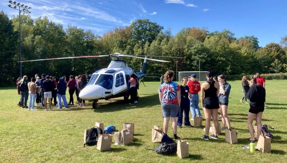 Students got a look at a LifeFlight helicopter up close.